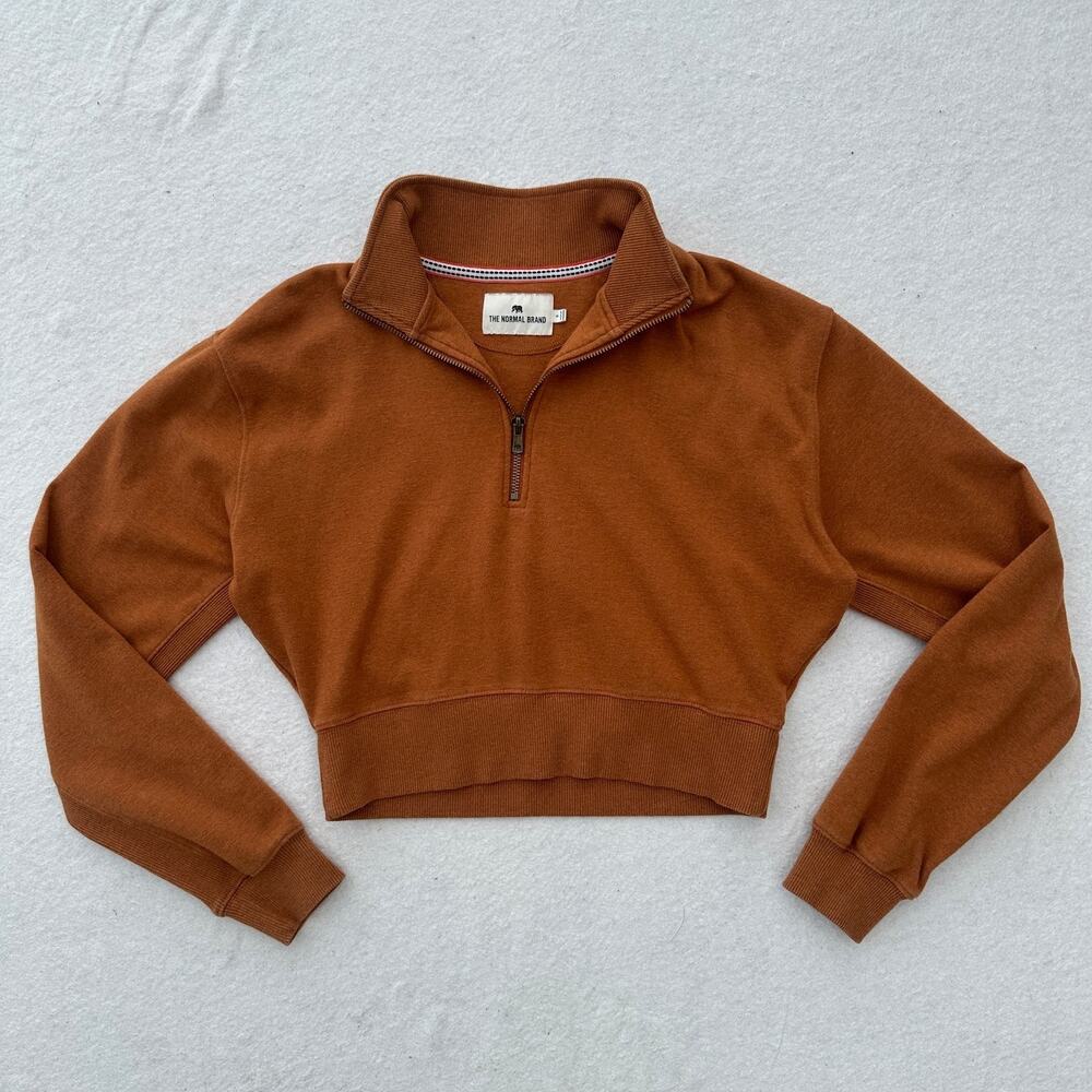 The Normal Brand Puremeso Skimmer Half Zip Jacket Womens S Brown Crop Sweatshirt